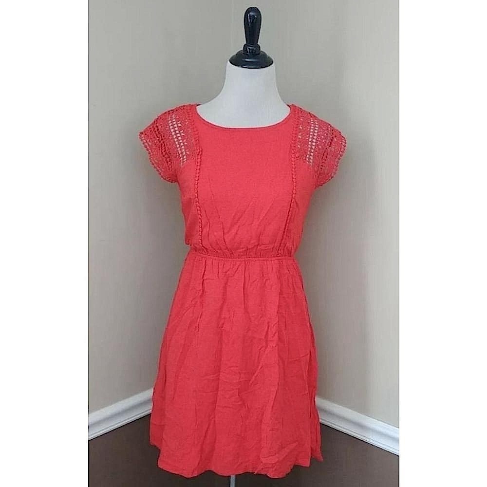 Bold Coral Red Sheer Crochet Shoulders Dress by Ya Los Angeles from Modcloth